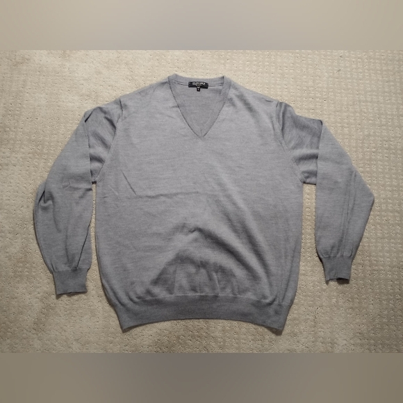 Murano By Roffi V Neck Extra Fine Lightweight Wool Sweater Mens Size Large Gray - Picture 1 of 12